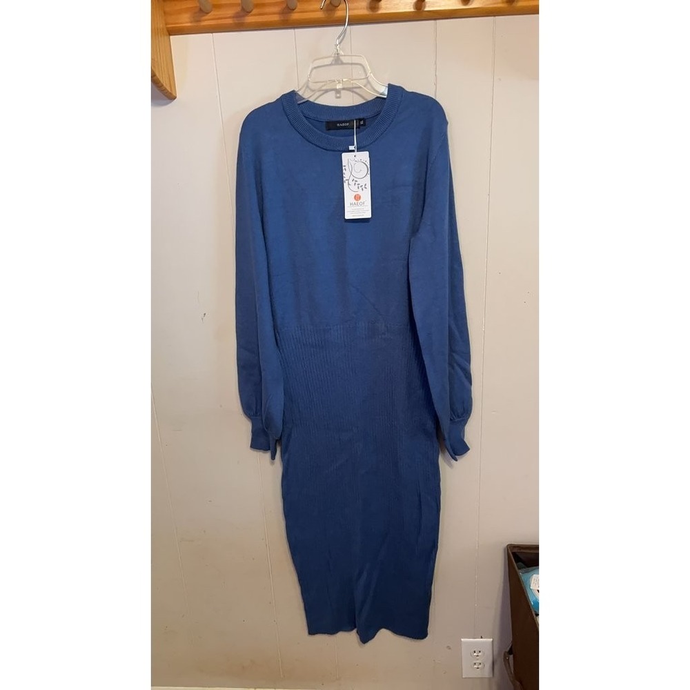 HAEOF Blue Knit Long Sleeve Dress - Size XL